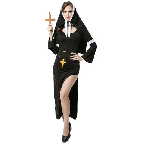 adult nun s halloween costume cosplay sexy side split jesus christ female missionary priestess