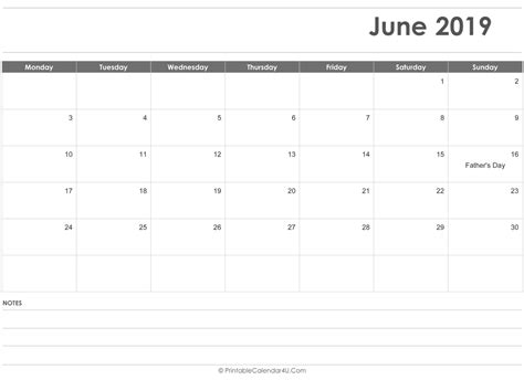 June 2019 Calendar Templates