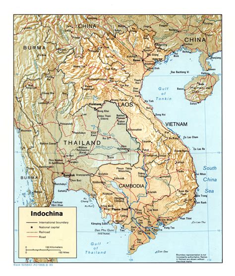 Large Detailed Political Map Of Indochina With Relief Roads Railroads