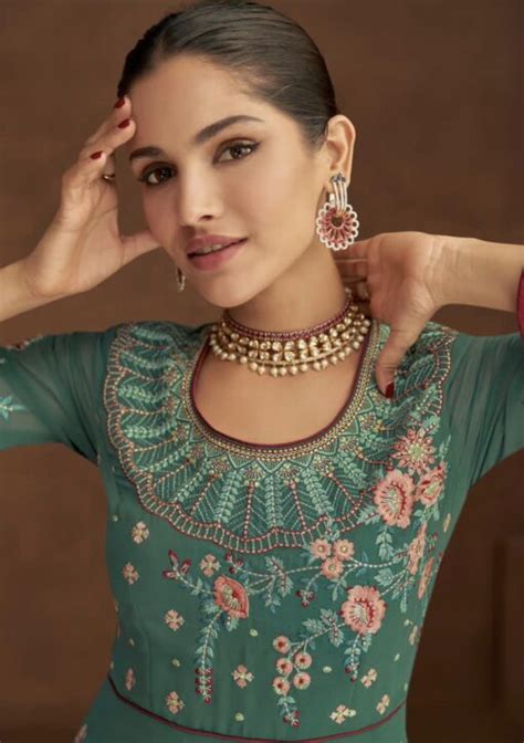 Green Embroidered Anarkali Suit Salwar Kameez Designer Collection