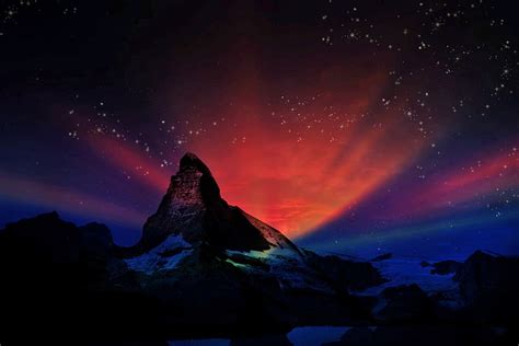 Mountain Stars Graphic Matterhorn Swiss Fantasy Landscape Night