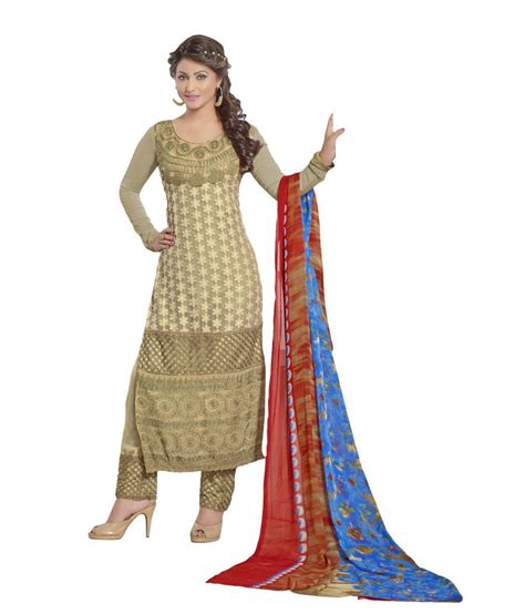 Alisha Sparkles Khaki Chiffon Unstitched Dress Material Buy Alisha