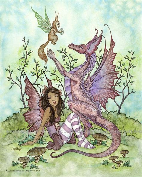 8x10 Print Woodland Companions Fairy And Dragon By Amy Brown Etsy In