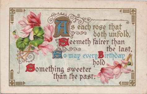 Greetingspink Roses And Birthday Greeting Poemvintage Postcard 270