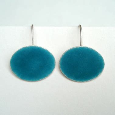 Deep Turquoise Enamel Oval Hook Earring Oxidised Half Oval Earrings