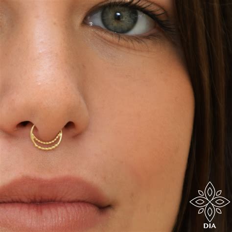 14k Gold Hoop Tiny Gold Nose Hoop Double Nose Ring Boho Nose Etsy