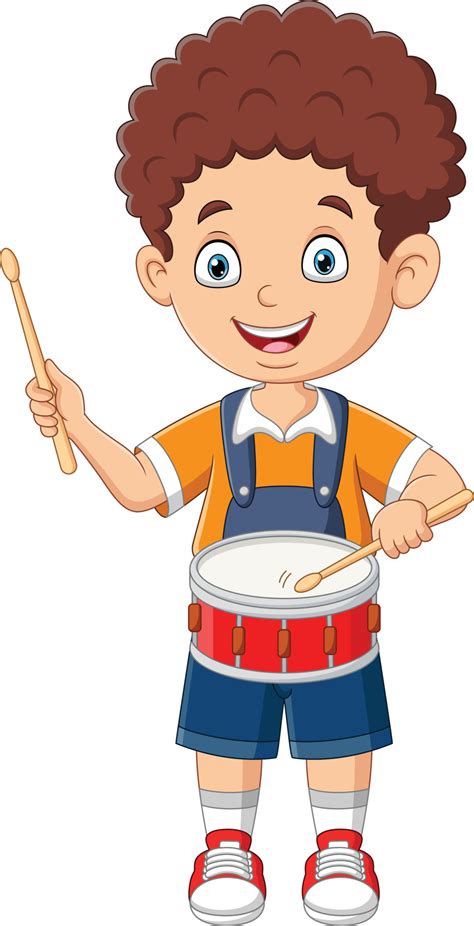Cartoon Little Boy Playing Drums 7098297 Vector Art At Vecteezy