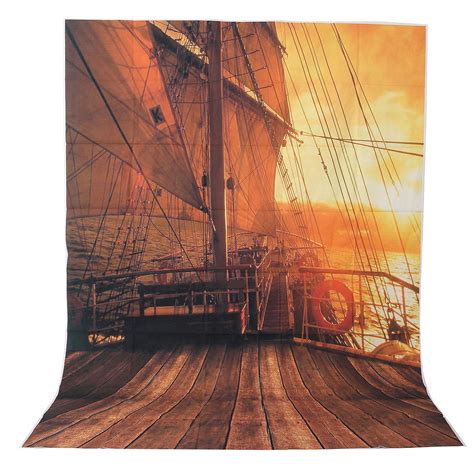 5x7ft Vinyl Sunset Pirate Wood Ship Photography Backdrop Background