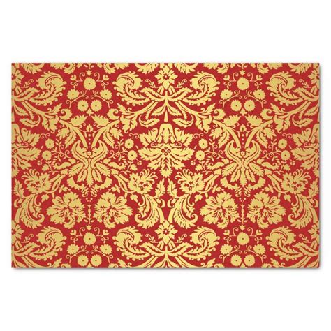 Elegant Vintage Red And Gold Royal Damask Pattern Tissue Paper Zazzle