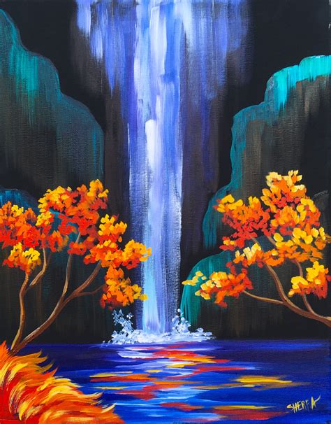 Autumn Aloha Easy Step By Step Waterfall Acrylic Painting On Youtube By