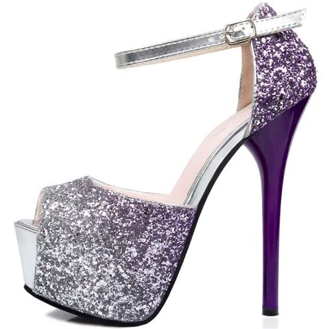 Elegant glitter high heel shoes cutout | zazzle.com. Size 4~8 Purple Peep Toe Women Shoes Sexy Party Shiny ...