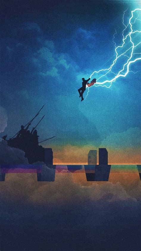A Man Flying Through The Air On Top Of A Ship In Front Of A Lightning