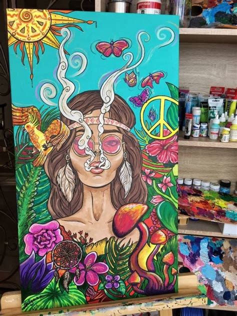 Hippie Painting In 2020 Hippie Painting Hippie Art Canvas Art Painting
