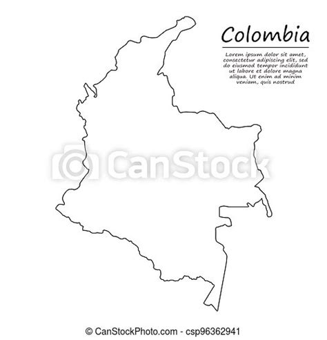 Simple Outline Map Of Colombia In Sketch Line Style Simple Outline