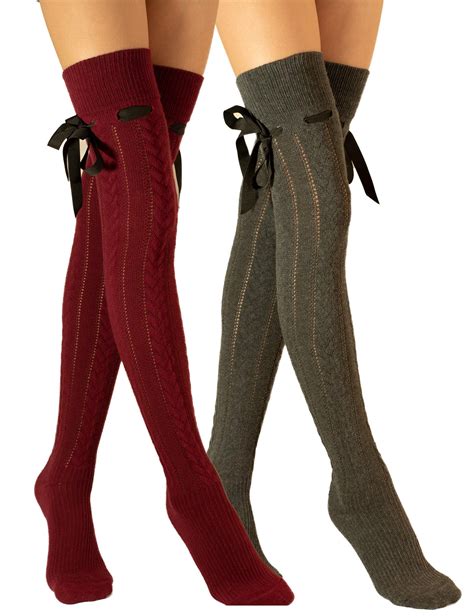 Buy Molton Marley2 Pack Extra Long Over The Knee Thigh High Long Socks Bow And Ribbon Cotton