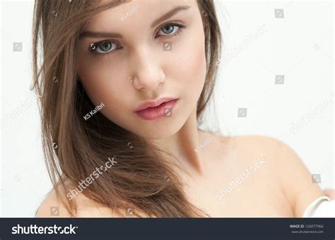 Portrait Of Beautiful Female Model On White Background Beauty Close Up