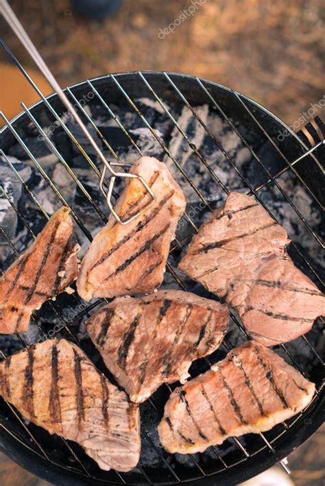 Grilling Meat On Charcoal Grill — Stock Photo © Arturverkhovetskiy