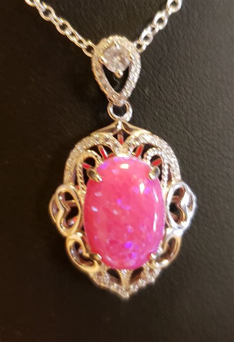 Hot Pink Opal Necklace See Video 925 Sterling Silver Rococo Etsy