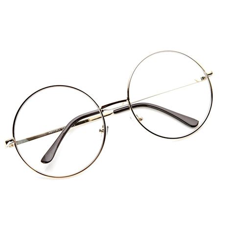 large oversized metal frame clear lens round circle eye glasses with images vintage eye