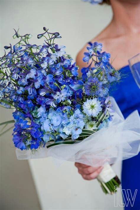 Dreamy Ballerina Style Wedding Bouquet Featuring Blue Hydrangea
