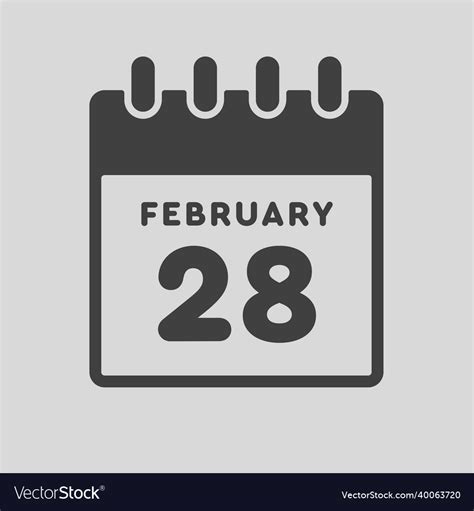 Icon Day Date 28 February Template Calendar Page Vector Image