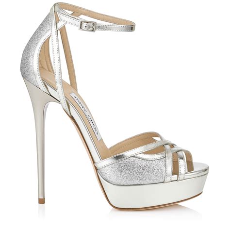 lyst jimmy choo laurita 115 silver mirror leather and fine glitter platform sandals in metallic