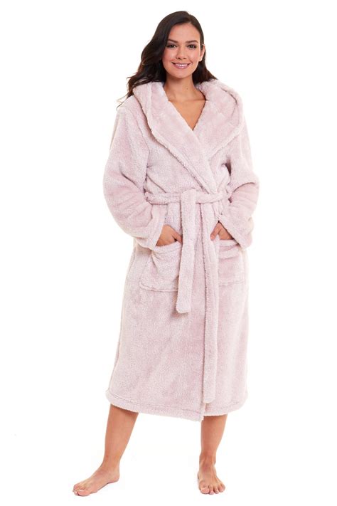 Womens Snuggle Fleece Dressing Gown Robes Extra Long Cuddly Plush