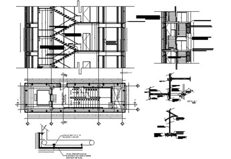 Staircases Of Three Story Building Sections And Constructive Structure