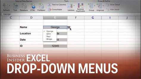Make Excel Spreadsheet More Professional With Drop Down Menus Youtube
