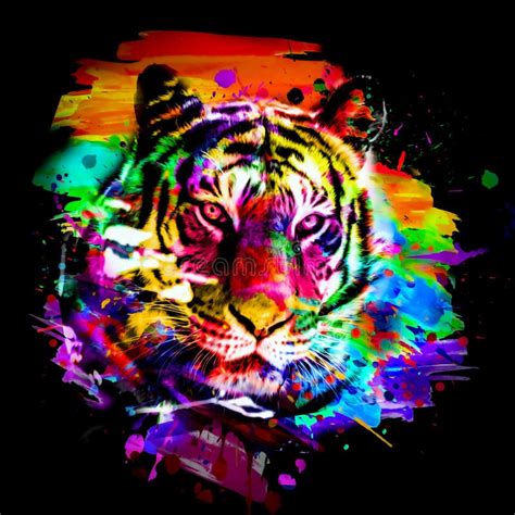 Tiger With Background Color Art And Creative Abstract Elements On