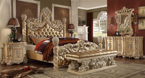 Homey Design Hd 7266 Bedroom Set In Gold Finish