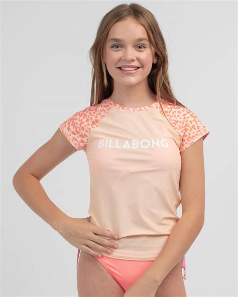 billabong girls chase the wild short sleeve rash vest in melon fast shipping and easy returns