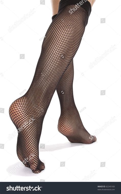 Woman Feet Fishnet Tights Over White Stock Photo 62245183 Shutterstock