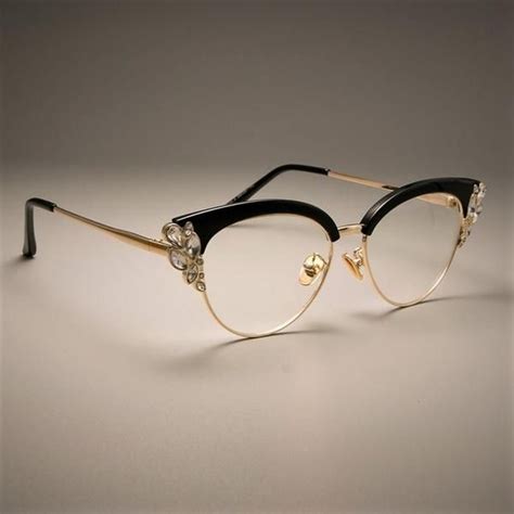 45120 Gorgeous Ladies Cat Eye Shiny Rhinestones Glasses Frames For Wom Hesheonline Round Lens