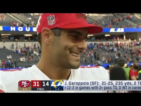 49ers Jimmy Garoppolo Reacts To The Touchdown Pass To Christian