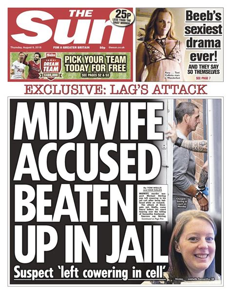 Sun front page . Newspaper Today's frontpage Thursday 9th , August 2018 ...