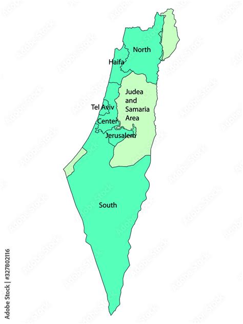 Vector Illustration Of The Blue Map Of Districts Of State Israel With