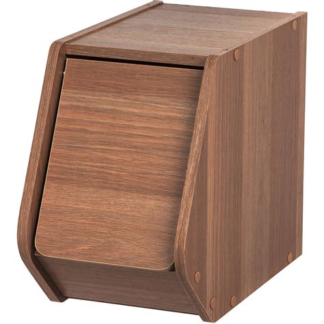 Iris Usa Wood Stacking Storage Box W Door Narrow Dark Brown