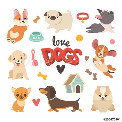 Puppies Collection Vector Illustration Of Cute Cartoon