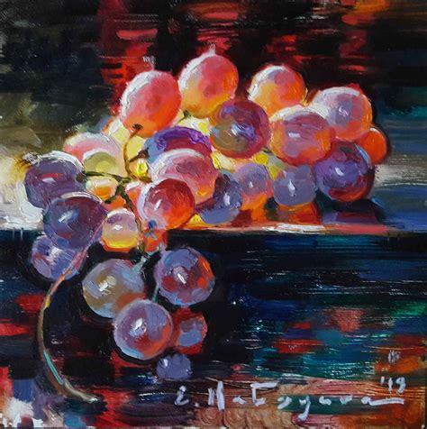 Grape Vine Cascade Ii By Elena Katsyura Oil 6in X 6in Grape Painting