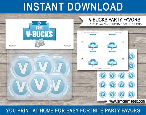 Fortnite V Bucks Printable Party Favors V Bucks Stickers And Bag