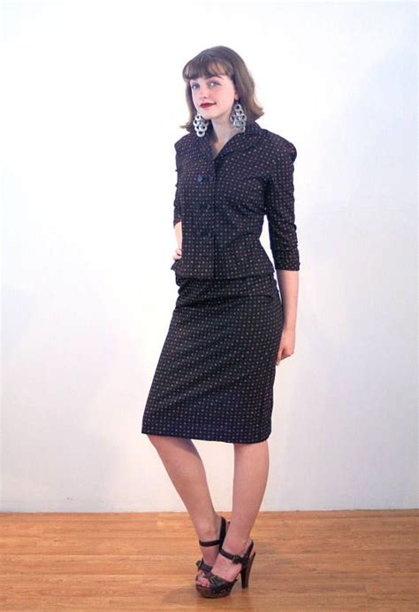 50s Skirt Suit S Cotton 1950s Black Red Print Jacket And Etsy