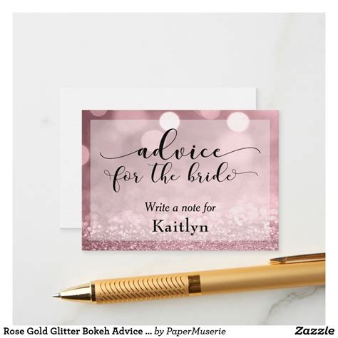 Rose Gold Glitter Bokeh Advice For The Bride Wedding Advice Cards