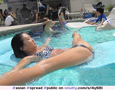 Asian Spread Public Stolen Bikini Wet Pool Water Pussy Legs