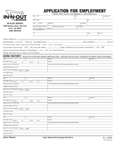 After uploading a pdf and signing in, complete form filling with text boxes, checkmarks, and more. In-N-Out Burger Job Application Form Free Download