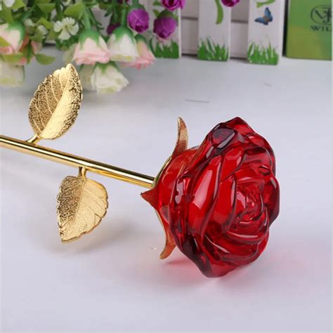 Romantic Love Crystal Rose Crafts 3d Elegant Glass Flower Ornaments