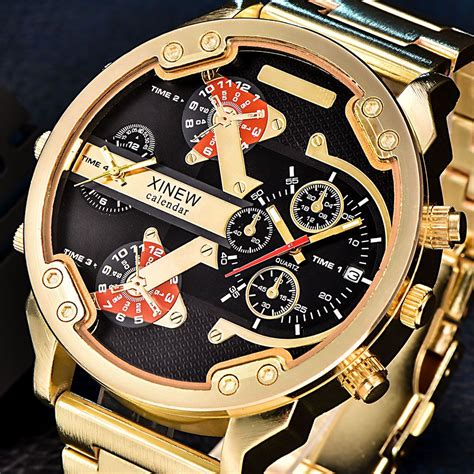 Xinew Oversized Watches Men Dual Time Luxury Big Face Quartz Watch