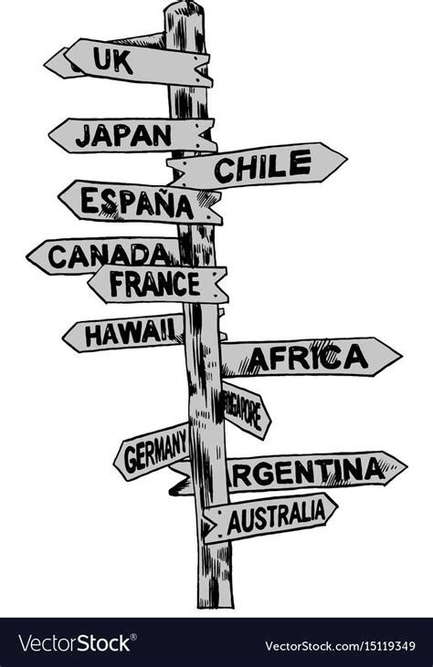 Direction Signs Different Countries Isolated Vector Image On