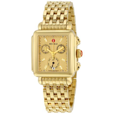 Michele Deco Gold Metallic Dial Gold Plated Ladies Watch Mww06p000244