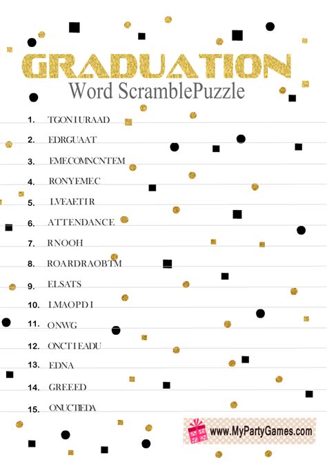 Free Printable Graduation Word Scramble Puzzle